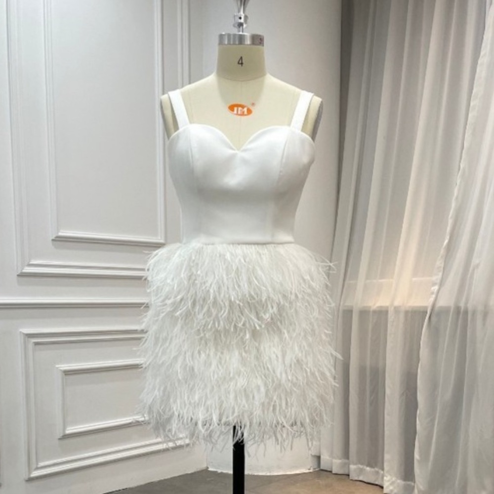 Custom Made Bridal Reception Ostrich Feather Dress NEW
